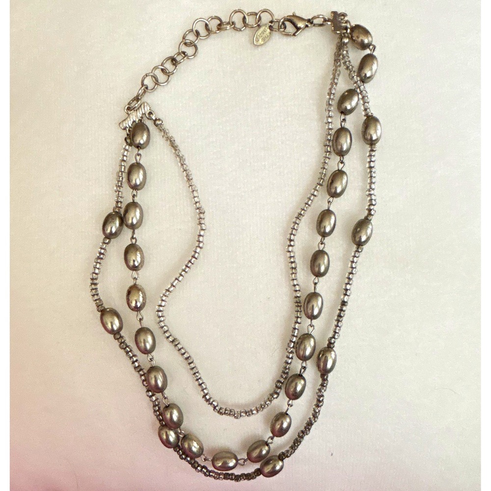 The Limited Layered Necklace Gunmetal Silver Tone Multi Strand Bead Faux Pearl